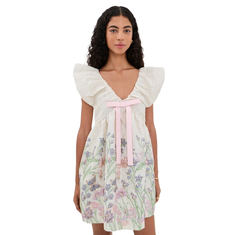 endless rose Jacquard Mini Dress Cream Multi XS