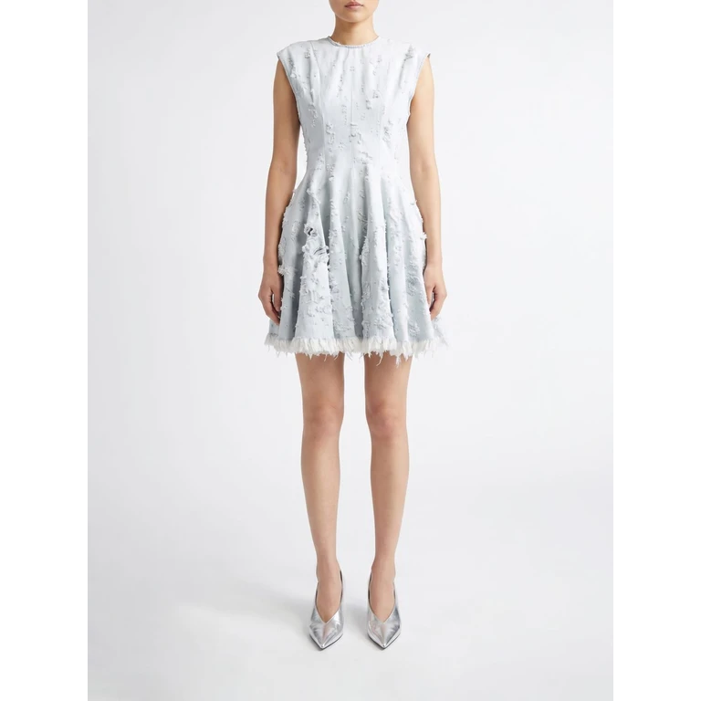 Sleeveless Worn-Effect Cotton Denim Mini Dress (HEW08109DF180L0934)