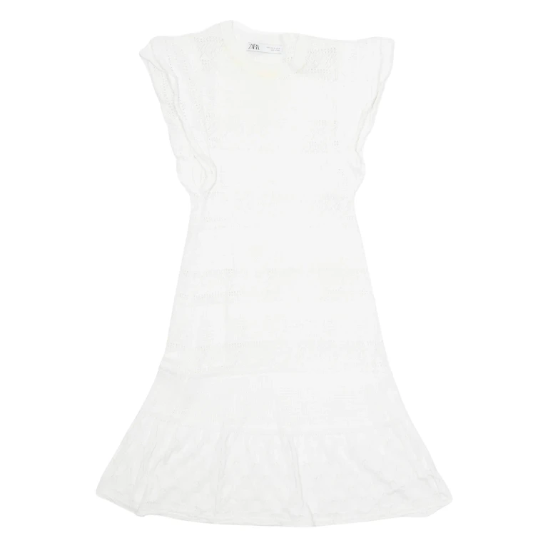 ZARA Womens Fit & Flare Dress White Short Sleeve Knee Length S