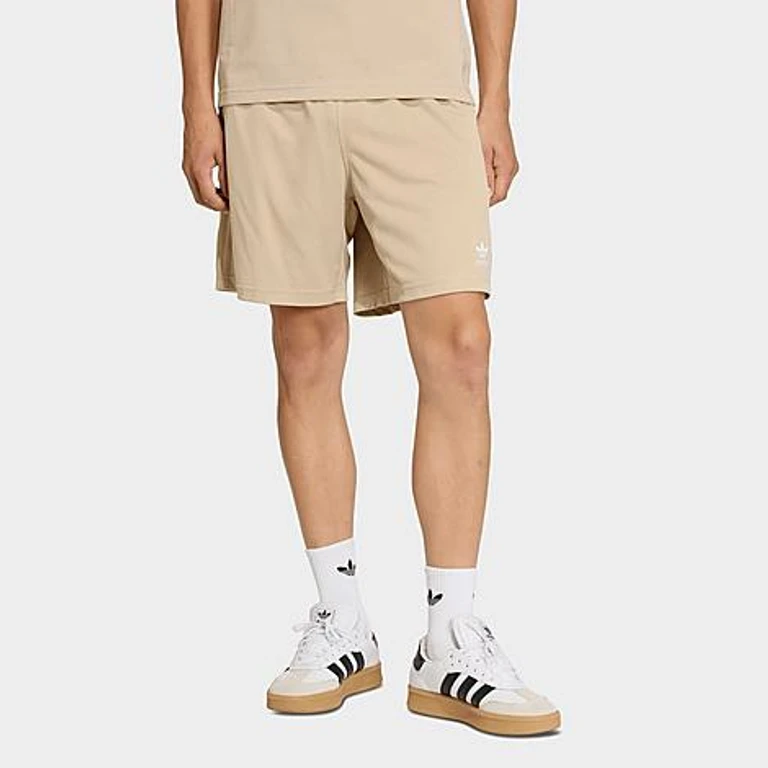 adidas Men's Originals Trefoil Essentials Mesh Shorts in Stone Khaki Size: XS