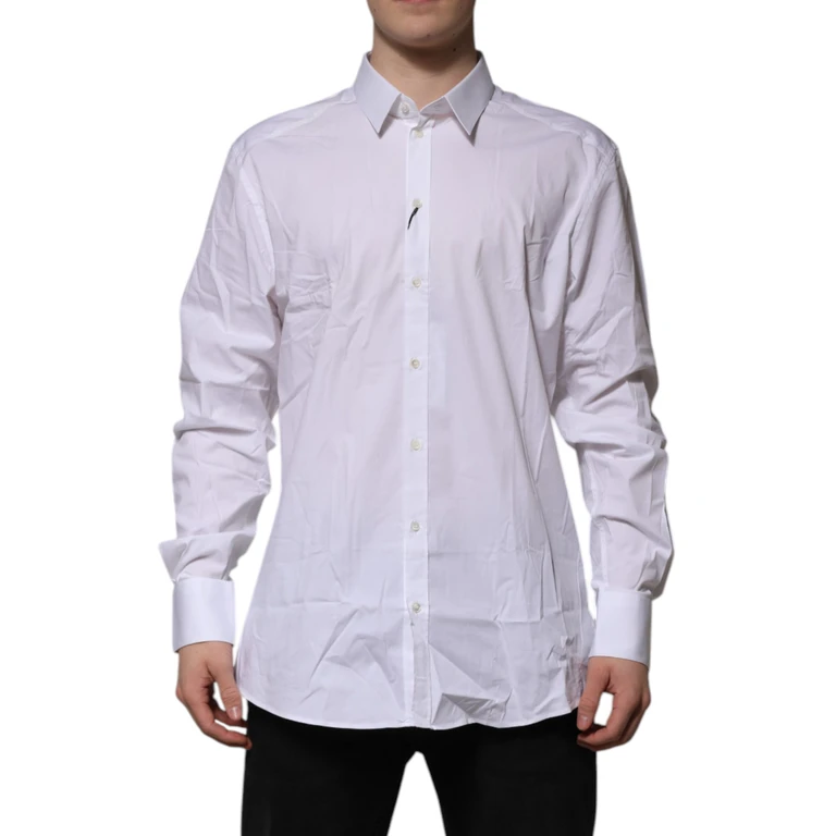 Dolce & Gabbana White Cotton Gold Long Sleeves Formal Shirt Elastane - Men