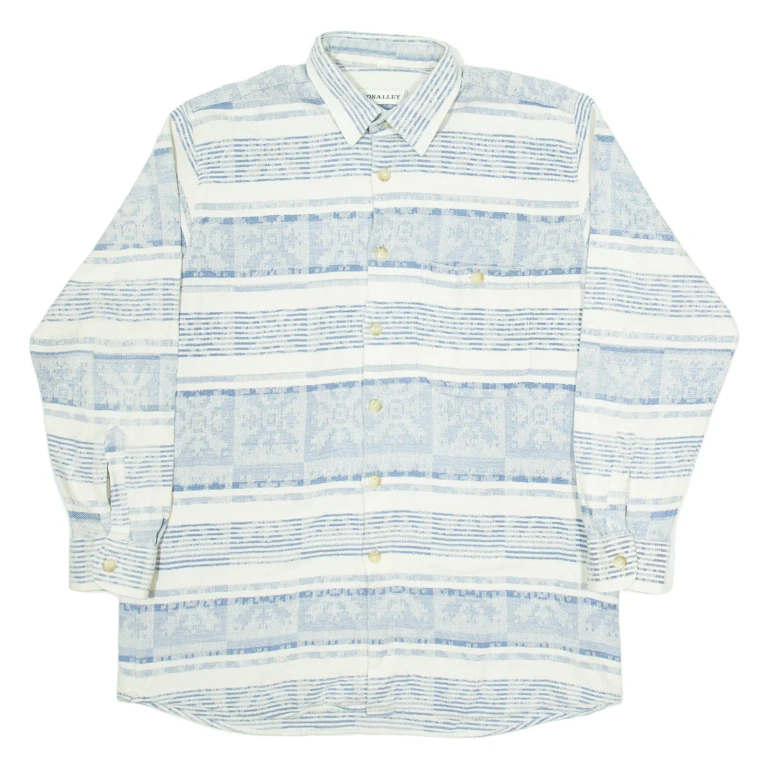 DONNELLY Mens Shirt Blue Fair Isle Long Sleeve L