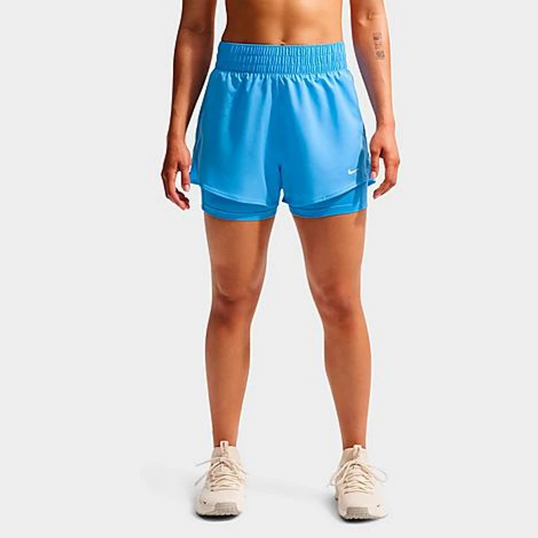 Nike Women's One Fitted Dri-FIT High-Waisted 3-Inch 2-in-1 Shorts in University Blue/White Size: XXS