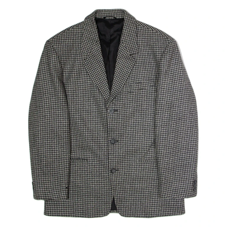 LIBERTY SPORTSWEAR Mens Blazer Jacket Grey Knit Wool 90s Houndstooth XL
