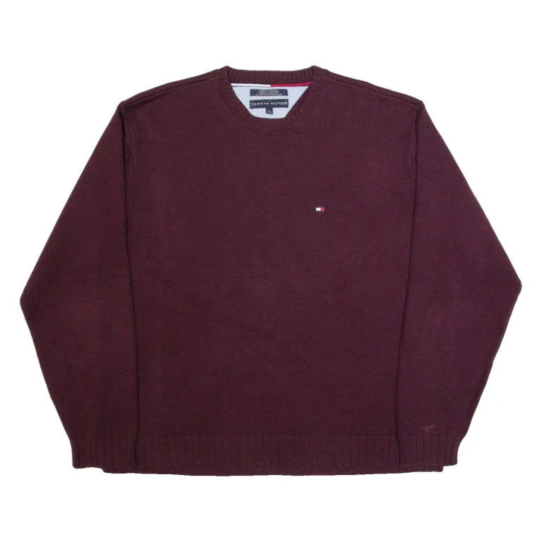 TOMMY HILFIGER Mens Jumper Maroon Tight Knit XL