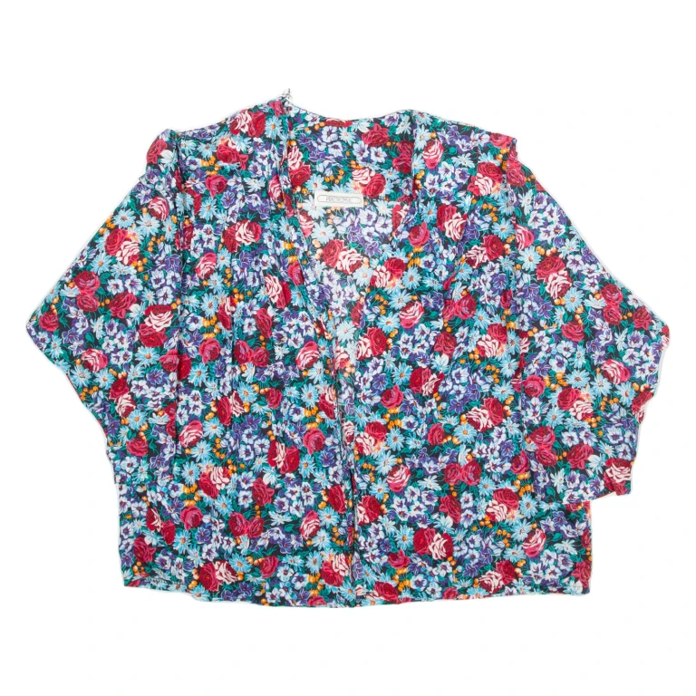 PRETENSE Womens Printed Blouse Blue V-Neck Long Sleeve Floral M