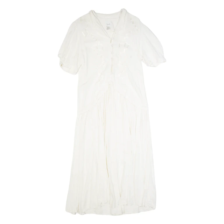 STYLEWORKS Womens A-Line Dress White 90s Short Sleeve Long L