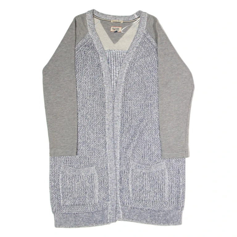 HILFIGER DENIM Wrap Womens Patterned Cardigan Blue V-Neck Chunky Knit M