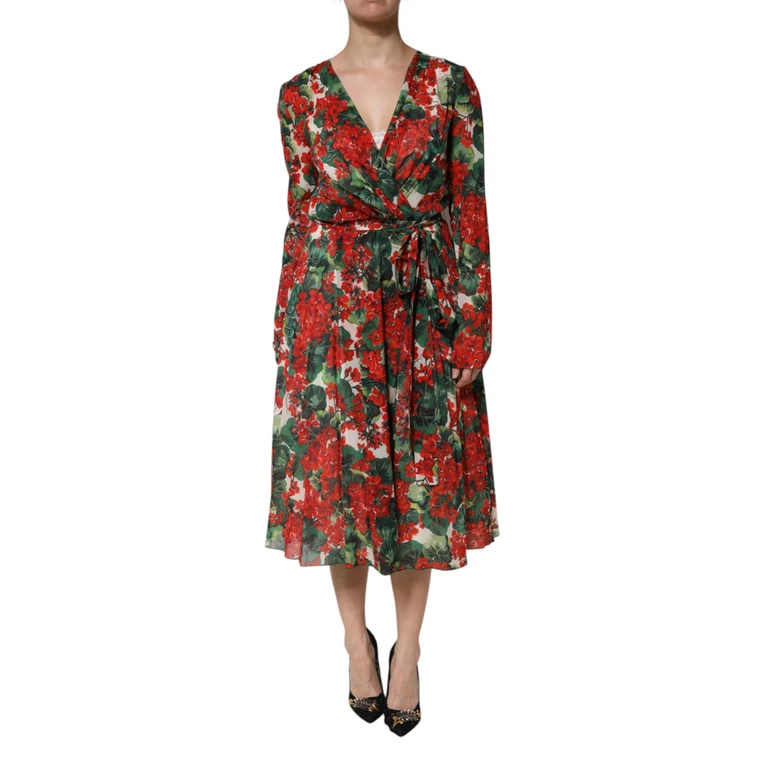 Dolce & Gabbana Multicolor Floral Long Sleeves V-Neck Dress Silk Elastane - Women