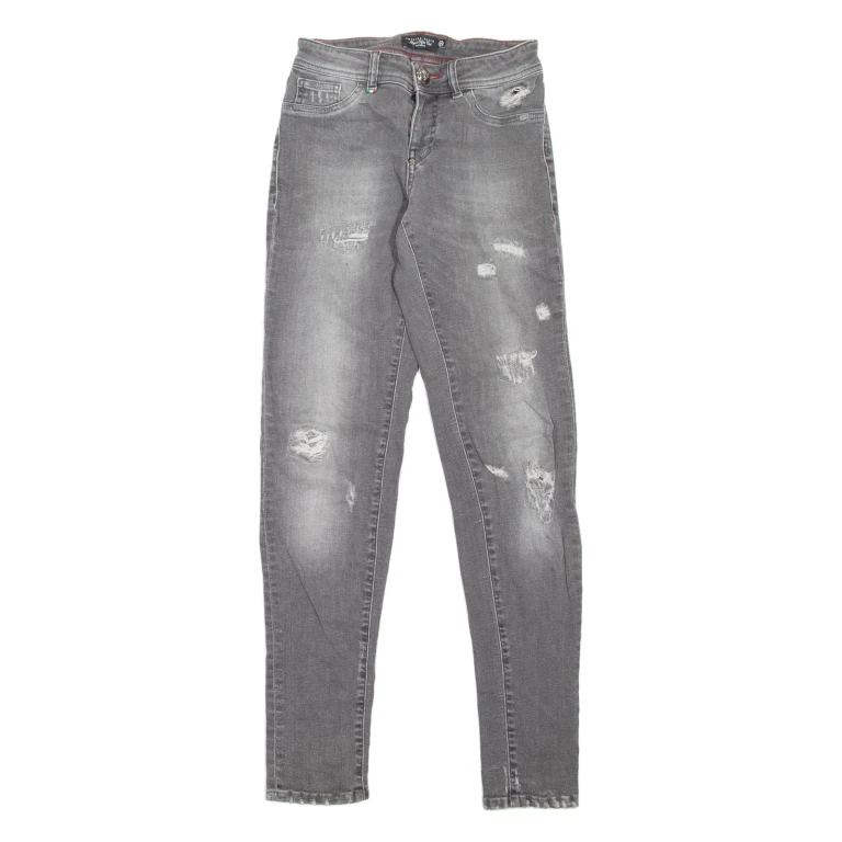 PHILIPP PLEIN Distressed Womens Jeans Grey Slim Skinny Stone Wash W25 L31
