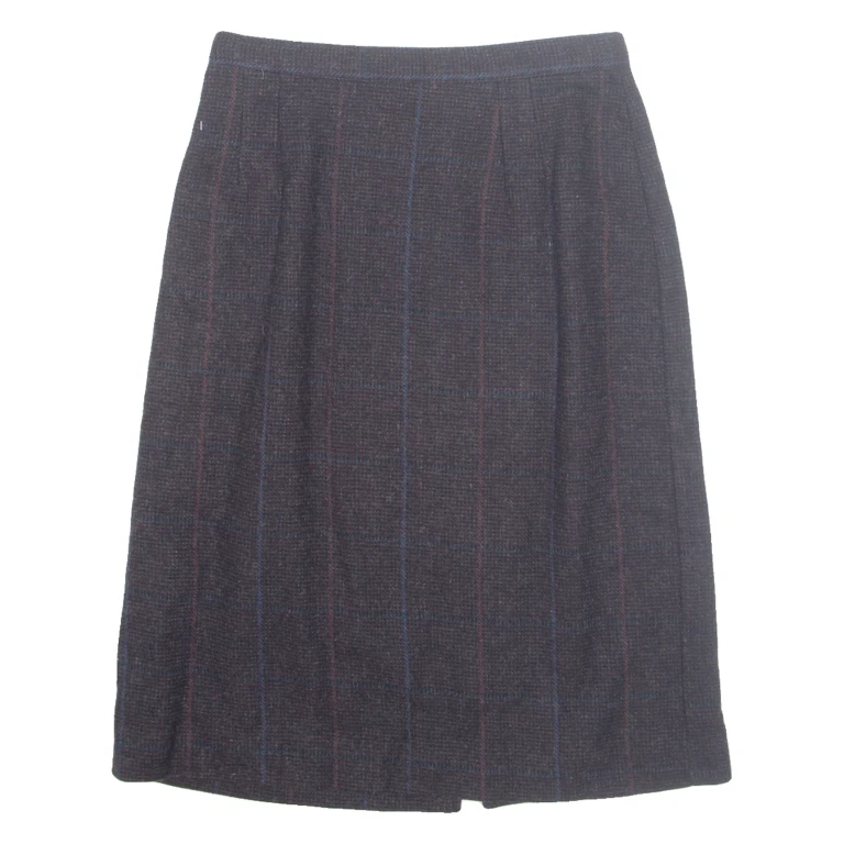 BRIGGS Womens Straight Skirt Brown Midi Wool Gingham UK 12