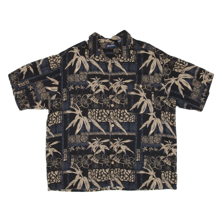 PURITAN Mens Hawaiian Shirt Black Floral XL