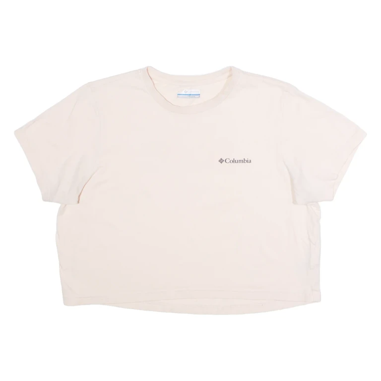 COLUMBIA Cropped Womens T-Shirt Beige Crew Neck M