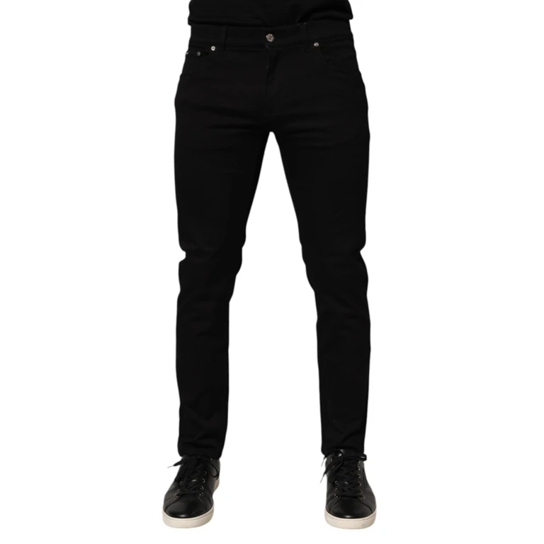 Dolce & Gabbana Black Cotton Blend Skinny Men Trouser Pants Silk Elastane - Men