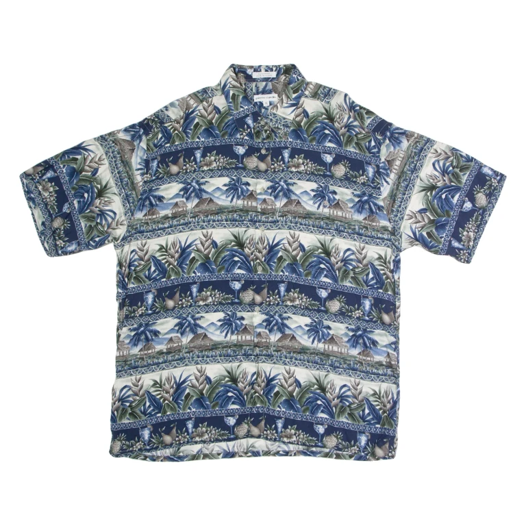 PIERRE CARDIN Mens Hawaiian Shirt Blue Floral XL
