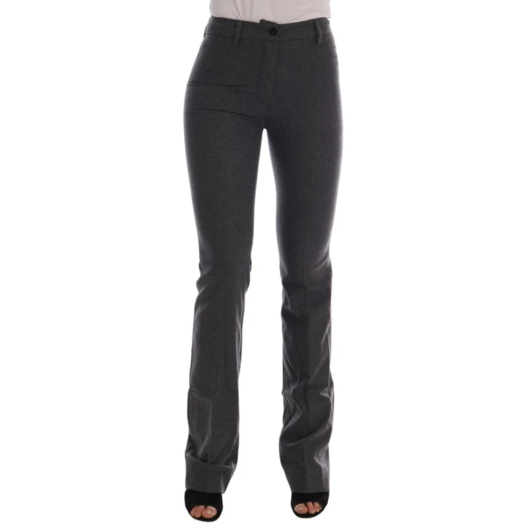 Gray Wool Stretch Slim Pants Cotton - Women