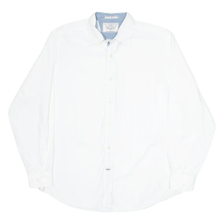 NAUTICA Mens Plain Shirt White Long Sleeve L