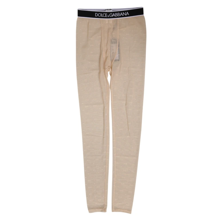 Dolce & Gabbana Beige Nylon Logo Lace Leggings Pants Underwear Elastane - Women