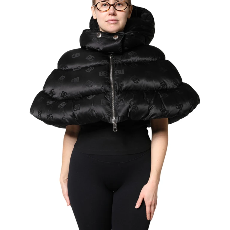 Dolce & Gabbana Black Padded Puffer Hooded Full Zip Cropped Jacket Nylon Clothing - Women