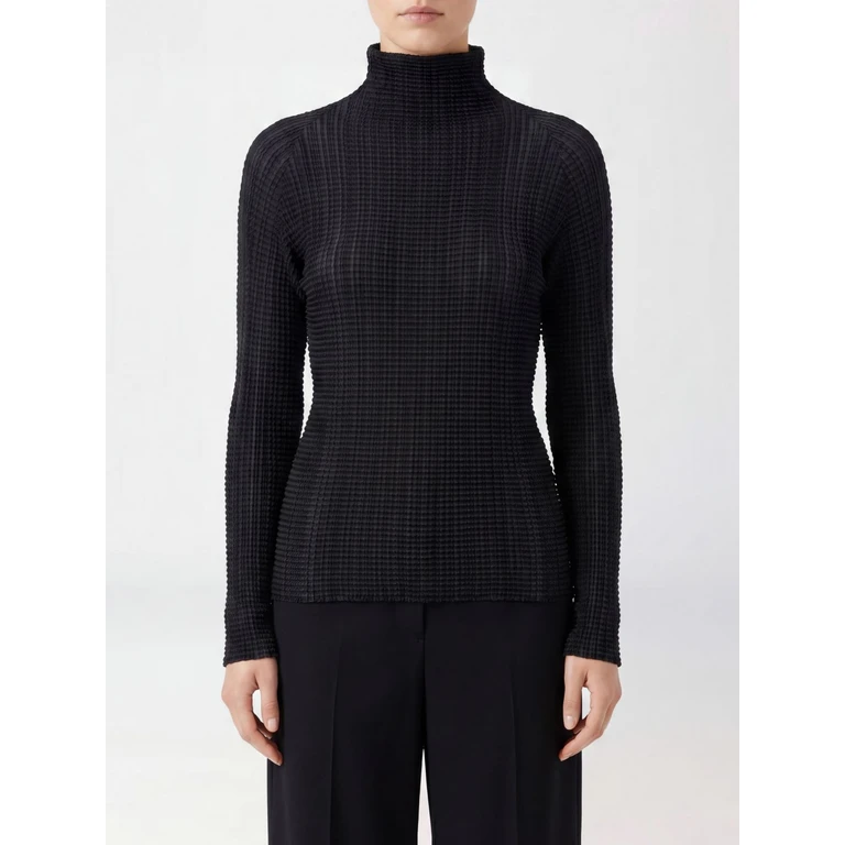 Pleated Slim Fit Polo Neck with Long Sleeves in Polyester (IM66FJ67915)