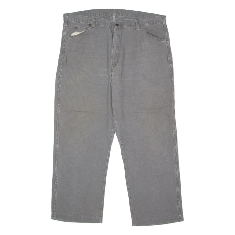 DICKIES Carpenter Workwear Mens Canvas Trousers Grey Regular Straight W40 L30