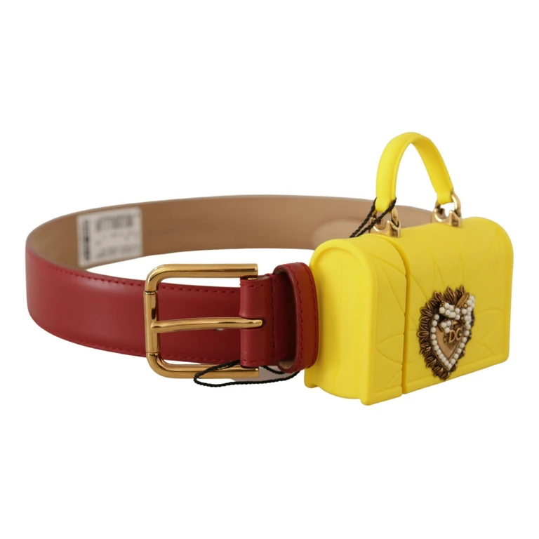 Dolce & Gabbana Red Leather Yellow Devotion Heart Bag Buckle Belt - Women