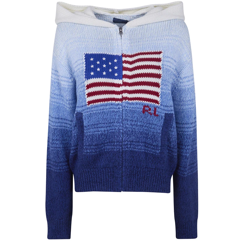 POLO RALPH LAUREN "Flag" Hooded Fullzip Cardigan Sweater