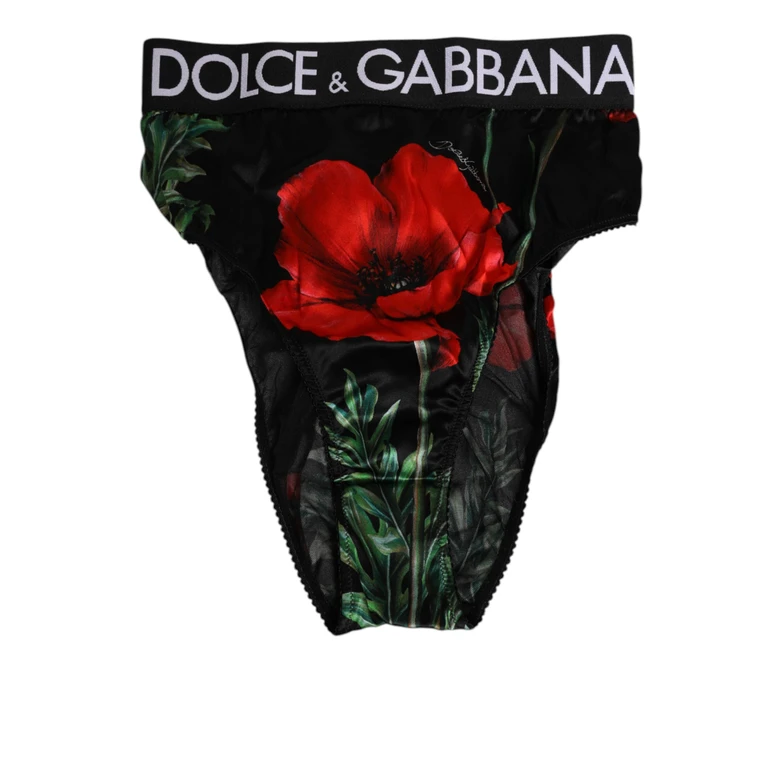 Black Floral Print High Waist Sheer Mesh Underwear And Red Silk Clothing - Women