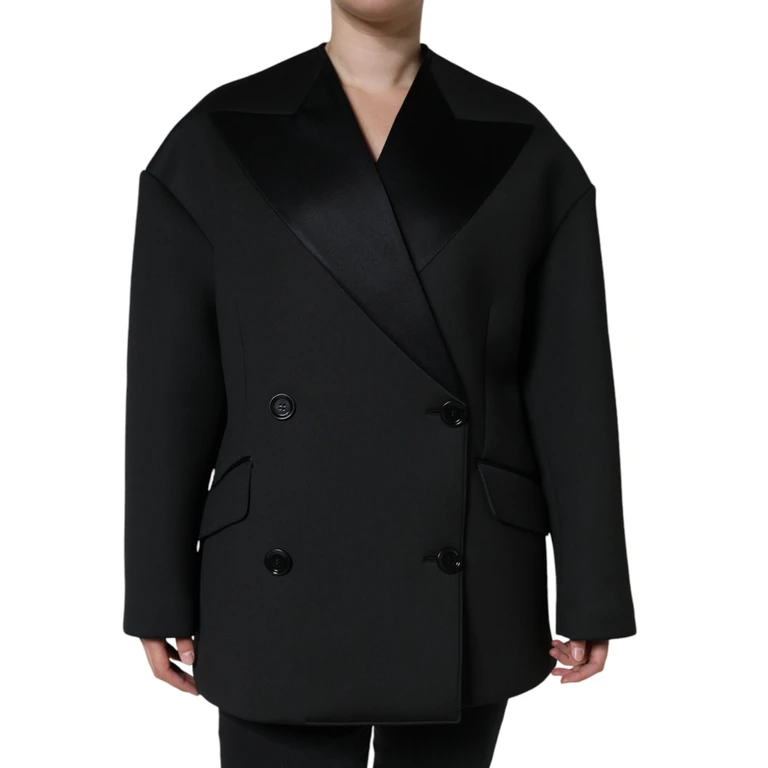 Dolce & Gabbana Black Polyester Double Breasted Coat Jacket Silk Elastane Clothing - Women