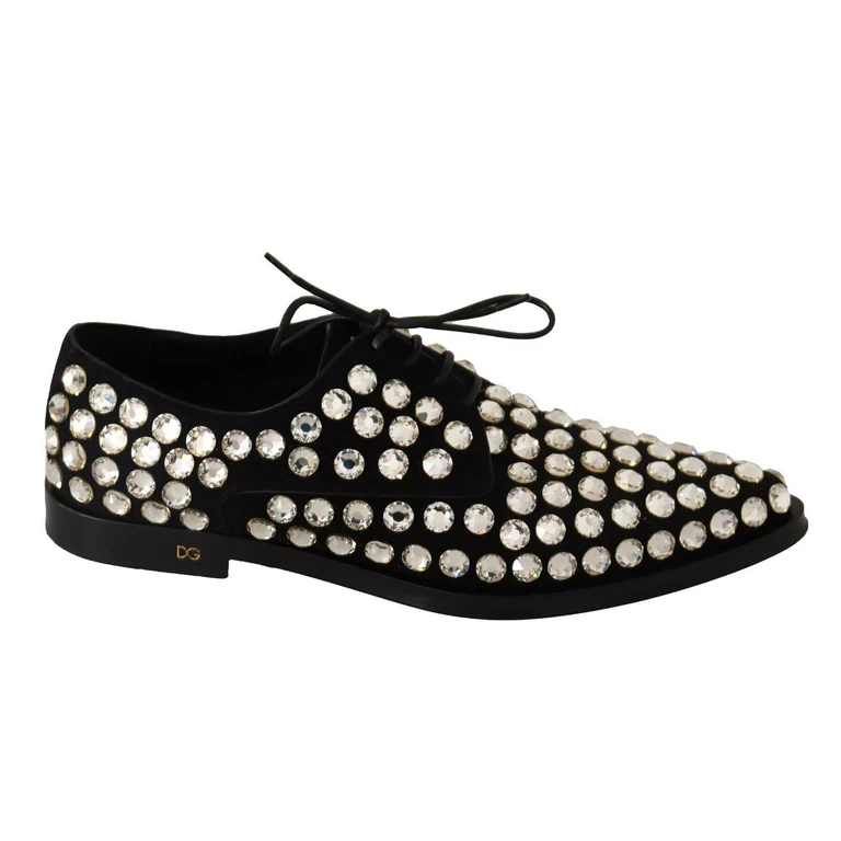 Dolce & Gabbana Black Leather Crystals Lace Up Formal Shoes - Women