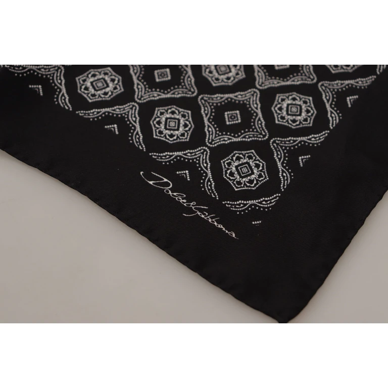Black Geometric Patterned Square Handkerchief Scarf Silk - Men