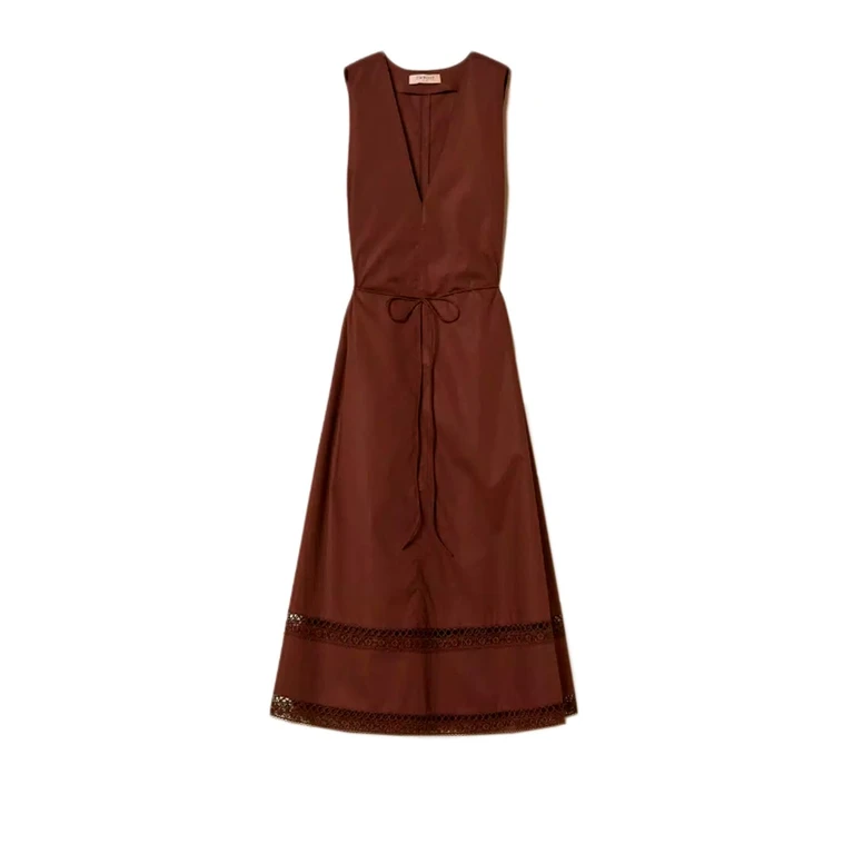 Twin Set Long Dress With Macrame And Belt