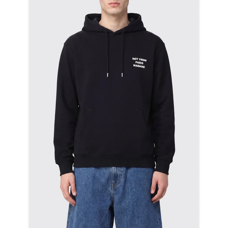 Drôle de Monsieur Relaxed Fit Cotton Hoodie with Slogan Print (HO162CO127BLACK)