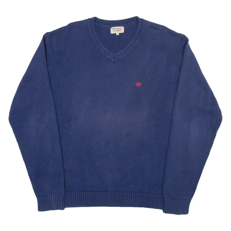 MAUL & SONS Mens Jumper Blue Tight Knit L