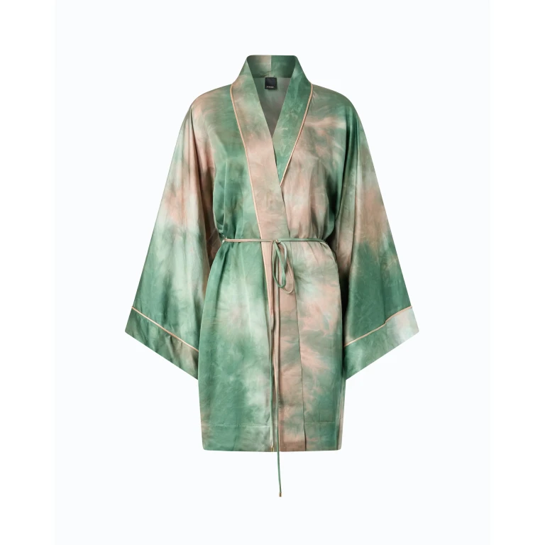 Kimono en satin aux reflets dégradés avec ceinture - S