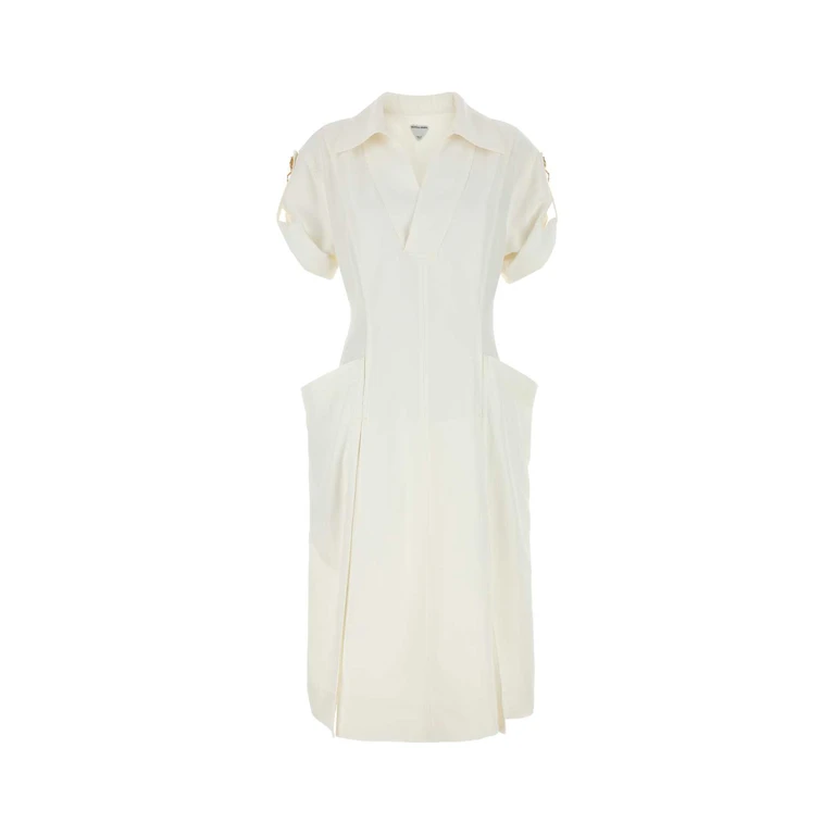 Bottega Veneta White Viscose Blend Dress Chalk Exteiror: Linen Abiti - Women