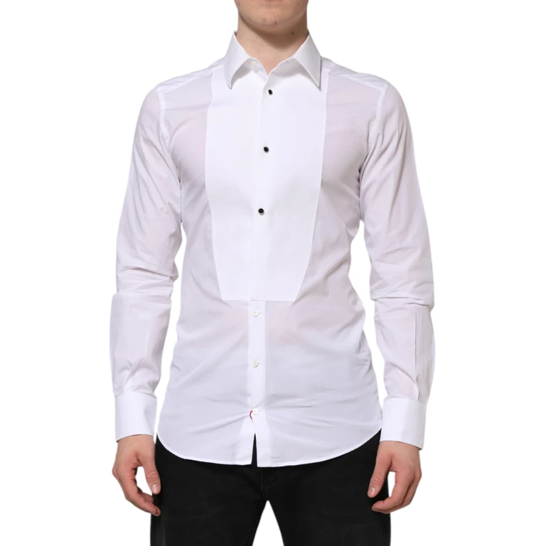 Dolce & Gabbana White Cotton Gold Bib Poplin Formal Shirt - Men