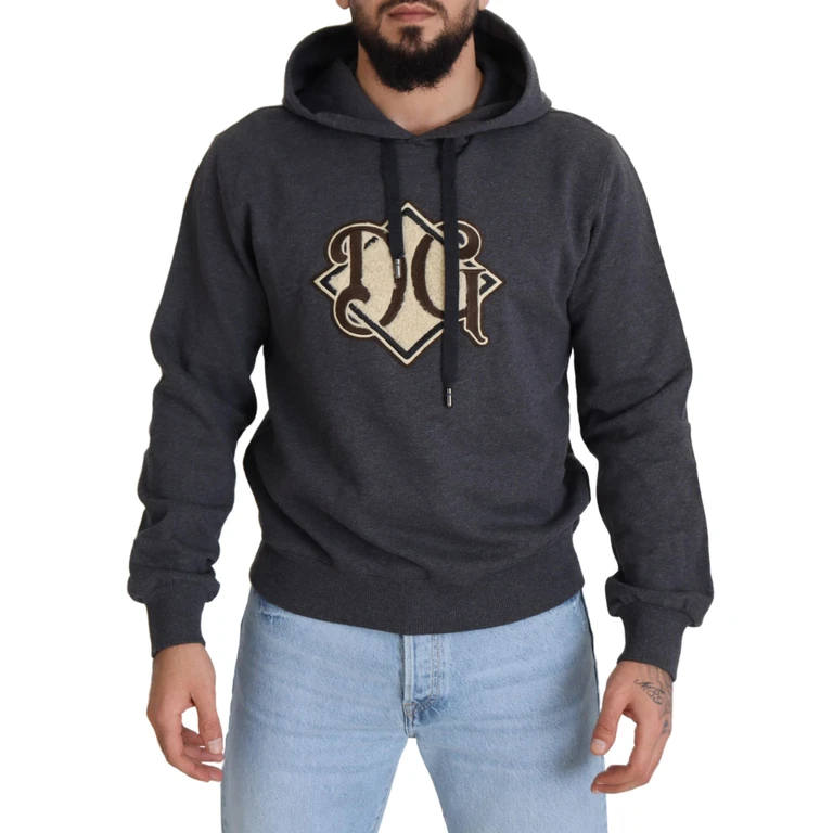 Gray Logo Cotton Hooded Sweatshirt Sweater Clothing - Men