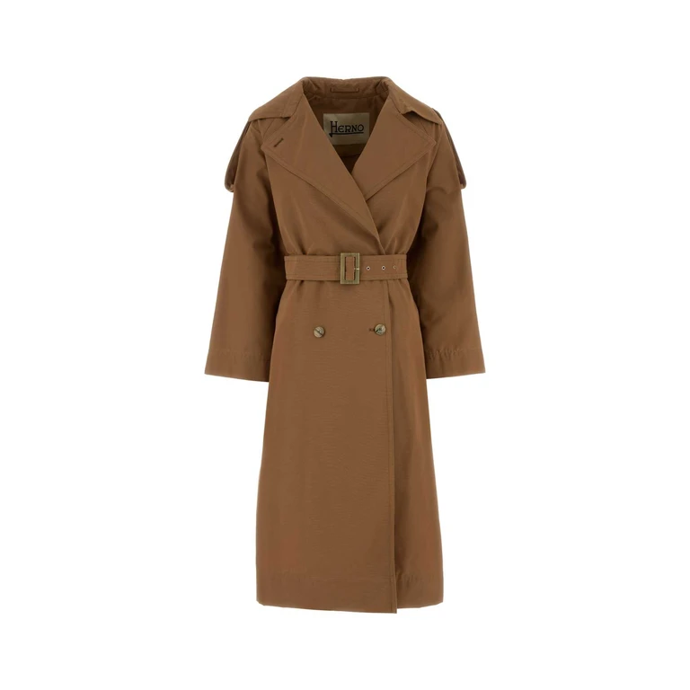 Brown Cotton Blend Trench Coat Cammello Exterior: Polyester - Women