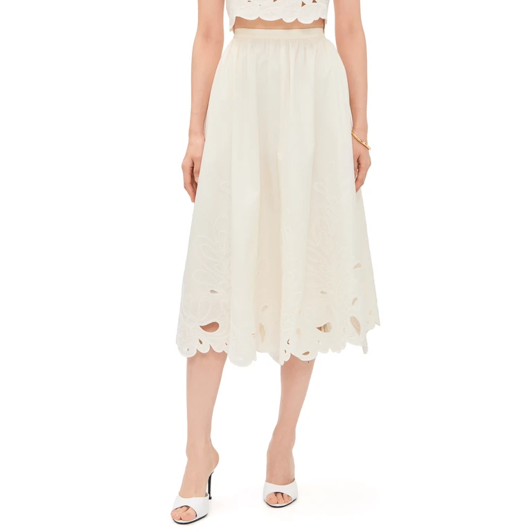 Cinq à Sept Paisley Bloom Embroidered Espe Skirt Cream/White 4