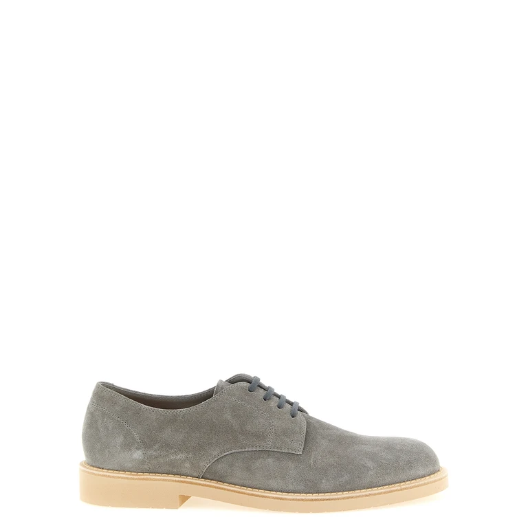 Gray Leather Oxfords And Derbies Shoe - Men