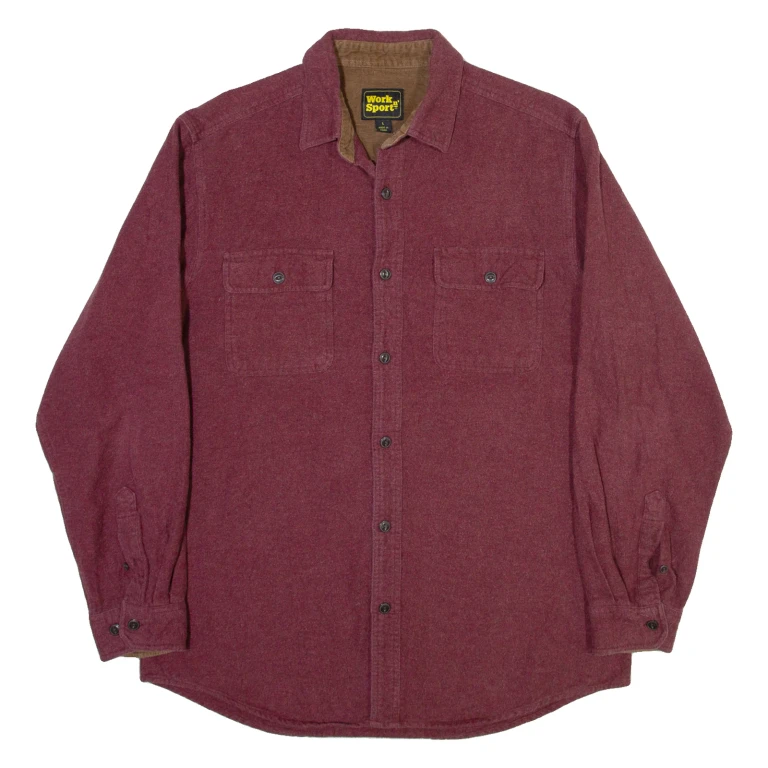 WORK N SPORT Mens Plain Shirt Maroon Long Sleeve L