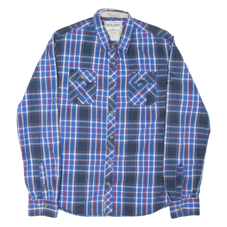 DIESEL Mens Shirt Blue 90s Plaid Long Sleeve L
