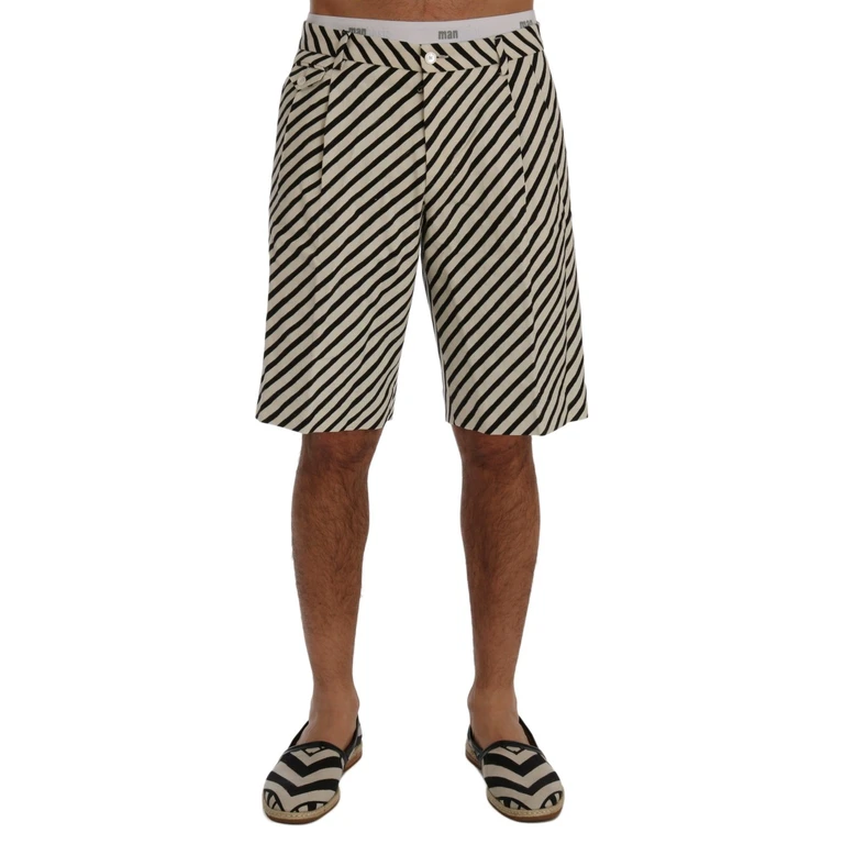 White Black Striped Hemp Casual Shorts Black/white - Men