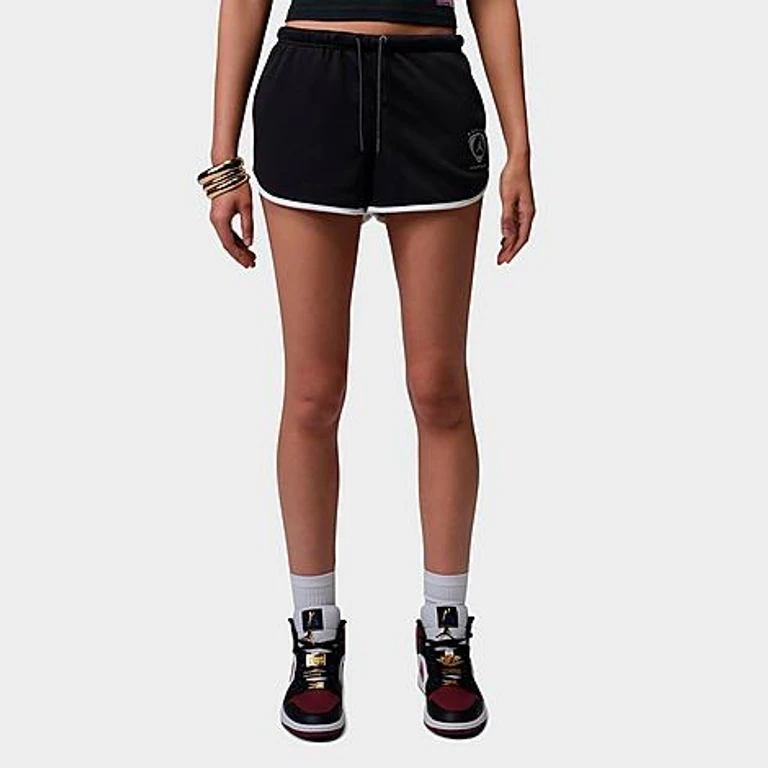 Nike Women's Jordan Brooklyn Fleece Shorts in Black/White/Metallic Silver Size: Small