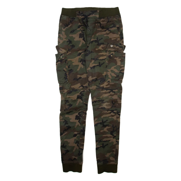 H&M Camo Cargo Jogger Style Mens Trousers Green Regular Tapered W28 L31