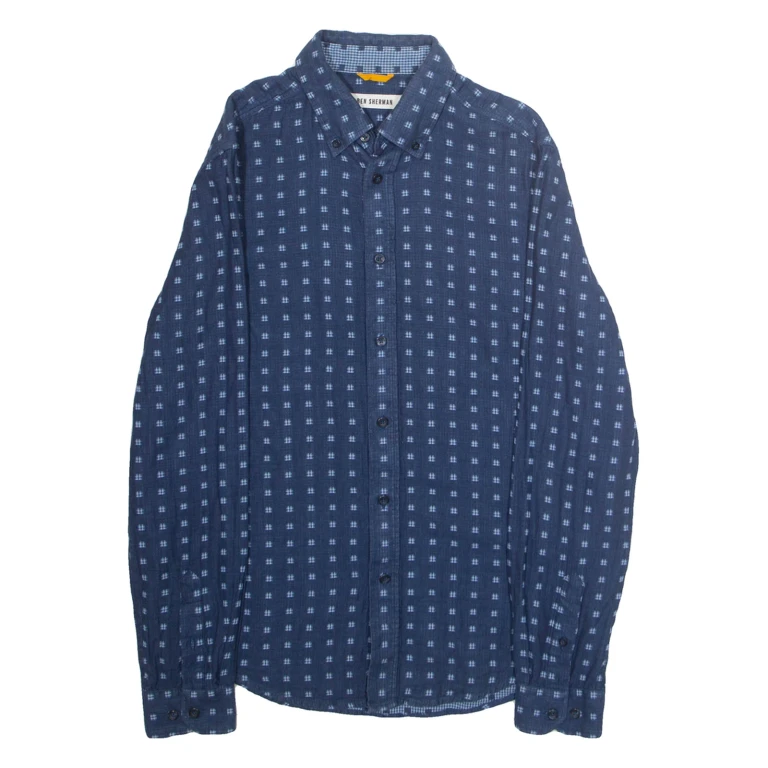 BEN SHERMAN Mens Shirt Blue Crazy Pattern Long Sleeve S