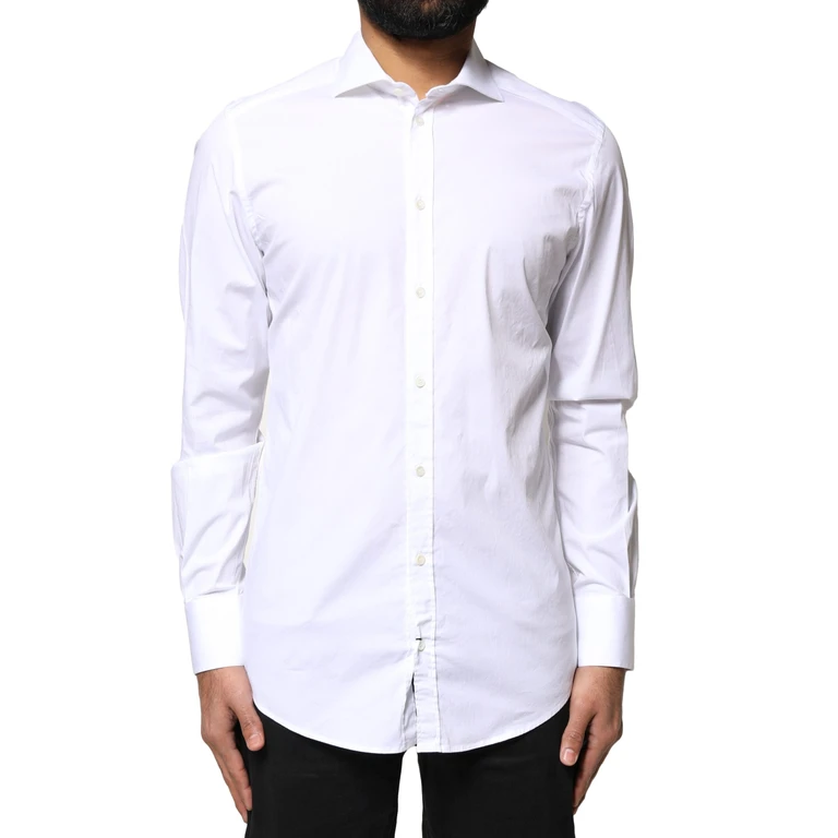 Dolce & Gabbana White Gold Cotton Long Sleeves Dress Shirt Elastane - Men