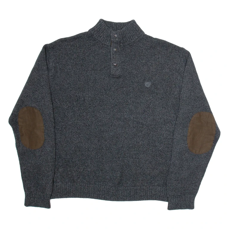 CHAPS Mens Jumper Grey Button Neck Tight Knit 2XL