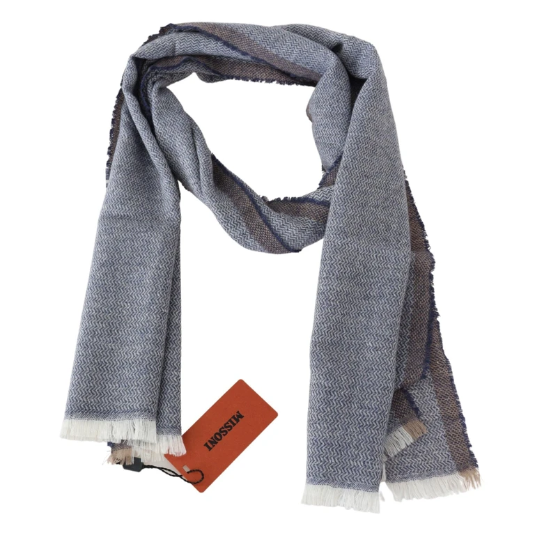 Gray Striped Wool Unisex Neck Wrap Fringes Scarf - Men